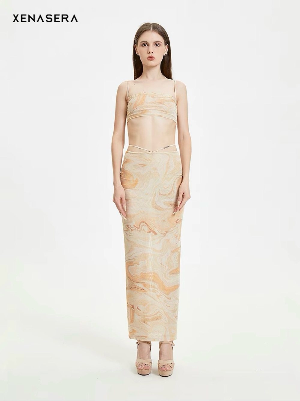 Cream Marble Maxi Skirt